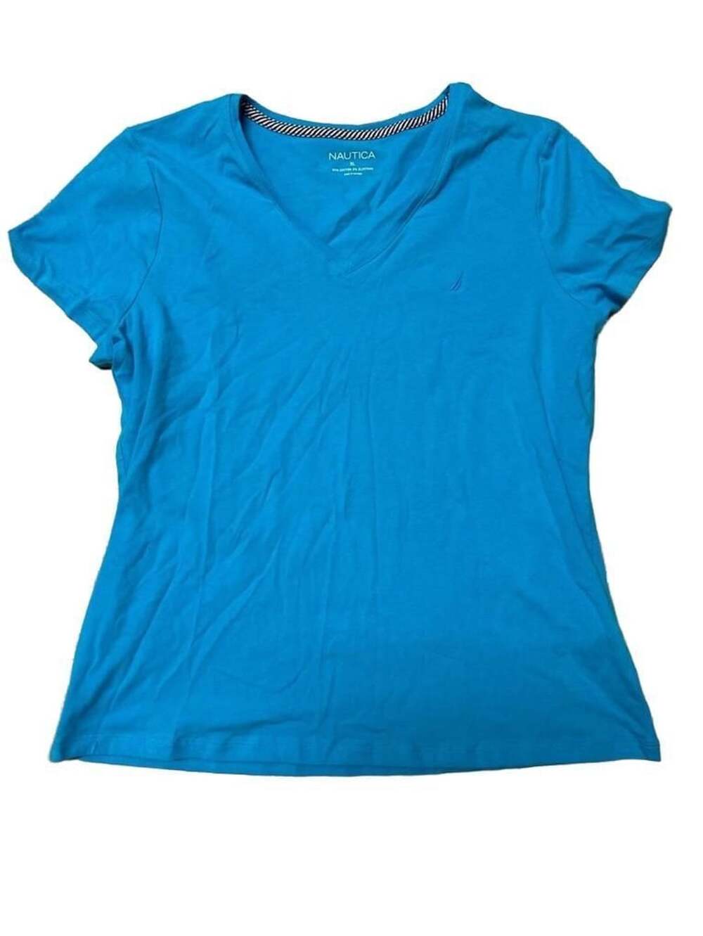 Nautica V-Neck T-Shirt Size XL Blue Cotton Elastane Short Sleeve Tee